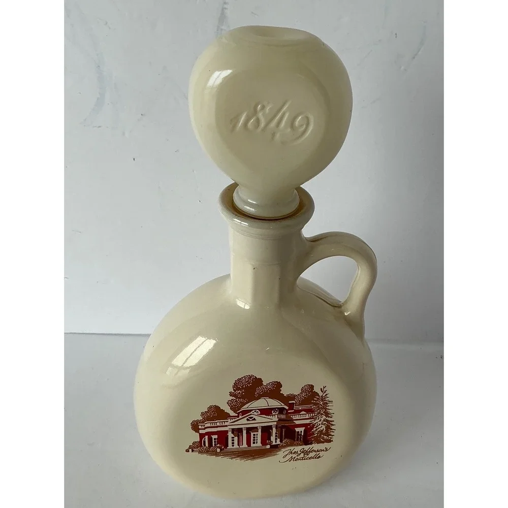 Vintage Monticello‎ Ceramic Decanter 1849 Stopper Cream Brown Small